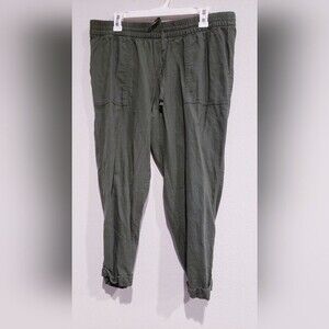 Old Navy Linen Crop Pants Grazing Grass Army Green Drawstring Jogger Size L